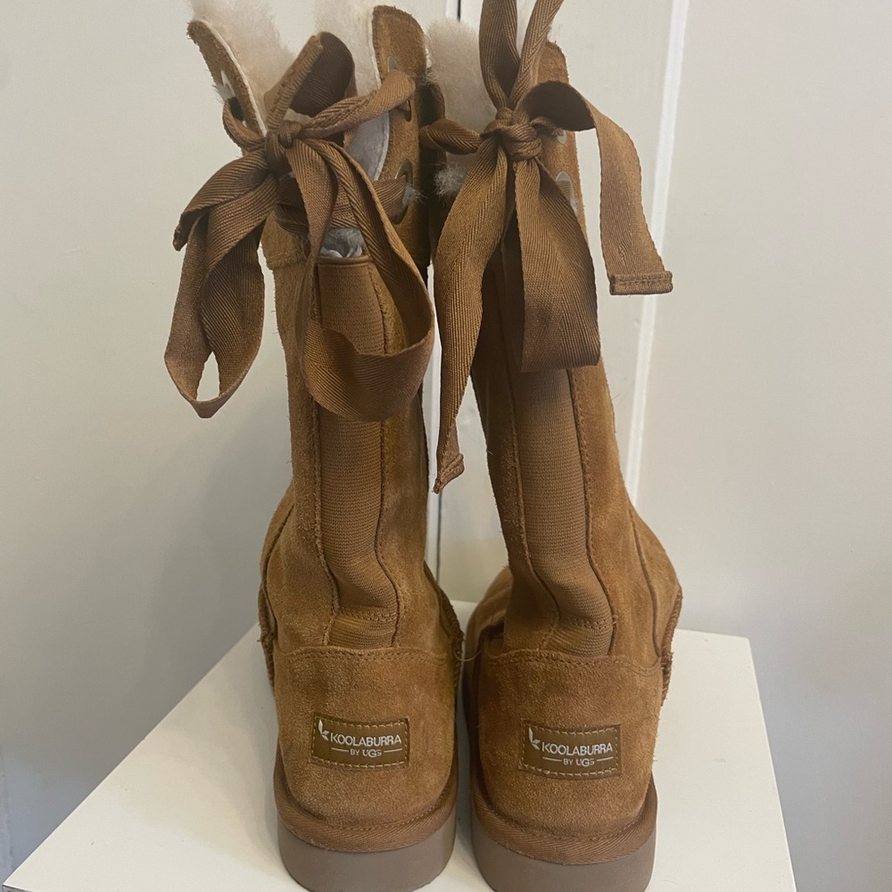 Koolaburra by UGG Andrah Tall Chestnut Suede Boots Lace Up Back 8 - Picture 3 of 6